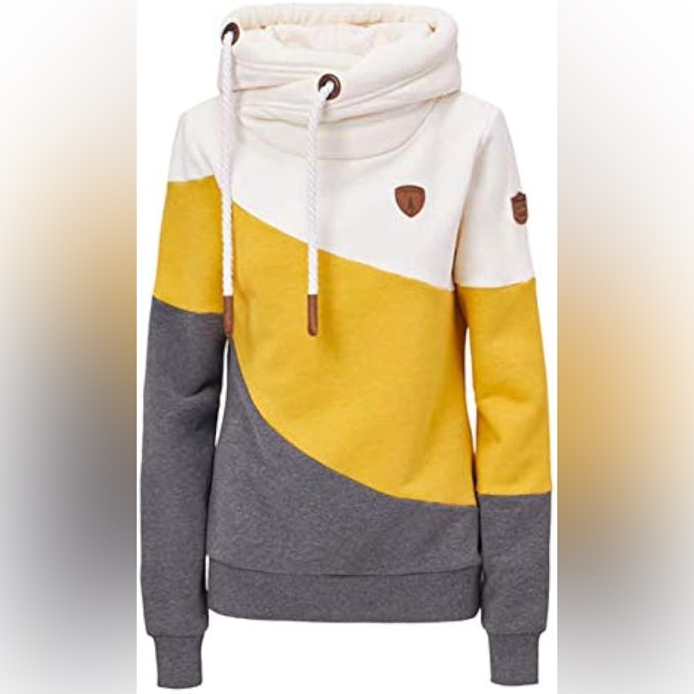 Wanakome Selene Hoodie Yellow Gray Cowl Neck Pullover NWT Size small